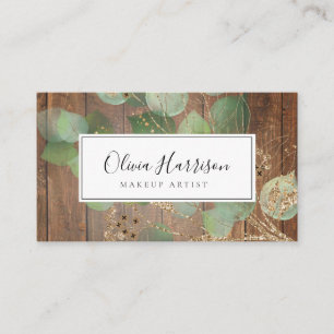 Elegant Watercolor Greenery Gold Leaf Business Card