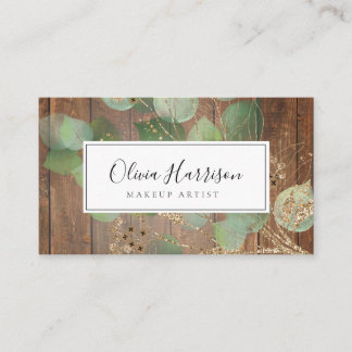 Elegant Watercolor Greenery Gold Leaf   Business Card