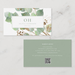 Elegant Watercolor Greenery Gold Leaf Business Card