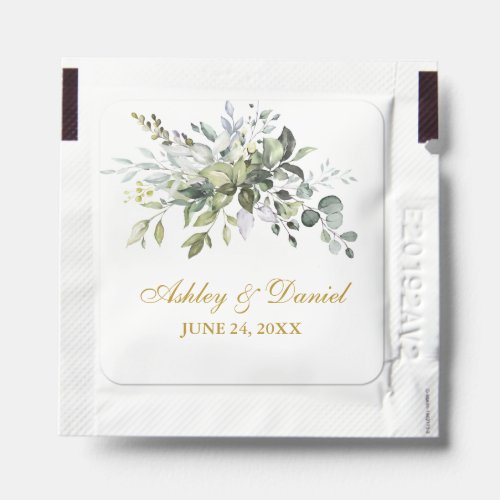 Elegant Watercolor Greenery Gold Wedding Hand Sanitizer Packet