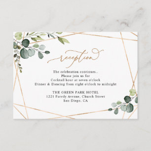 Elegant Watercolor Greenery Gold Wedding Reception Enclosure Card