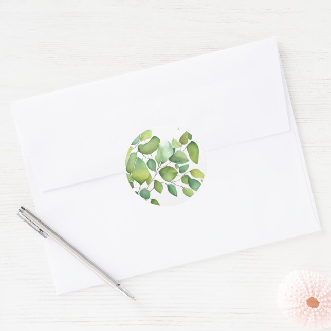 Elegant watercolor greenery green botanical classic round sticker (Envelope)