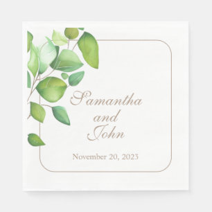 Elegant watercolor greenery green botanical napkins