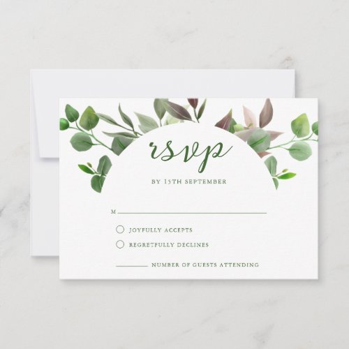 Elegant Watercolor Greenery Leaf Wedding RSVP Card