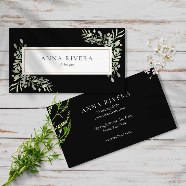 Elegant Watercolor Greenery Leaves Business Card (Creator Uploaded)