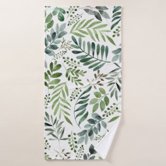 Elegant Watercolor Greenery Leaves Painting  Bath Towel Set