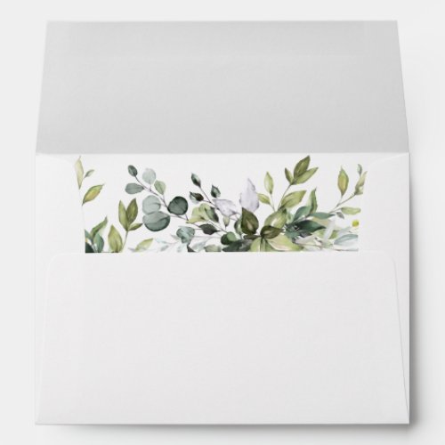 Elegant Watercolor Greenery Leaves Wedding Envelope