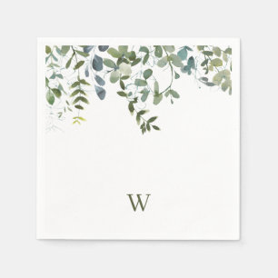 Elegant Watercolor Greenery Monogram Napkins