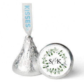 Elegant Watercolor Greenery Monogram Wedding  Clas Hershey®'s Kisses®