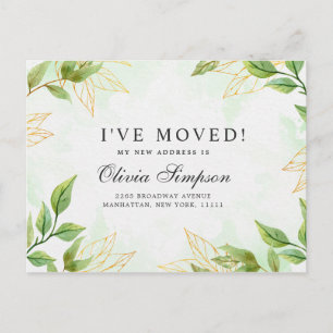 Elegant Watercolor Greenery Moving Announcement Postcard