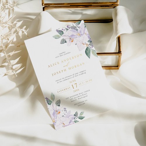 Elegant Watercolor Greenery  Orchids Wedding Foil Invitation