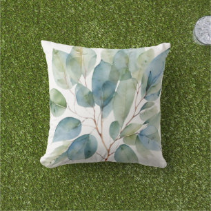 Elegant watercolor greenery outdoor pillow