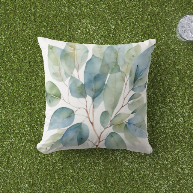Elegant watercolor greenery  outdoor pillow (Grass)