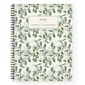 Elegant Watercolor Greenery Personalized Name Notebook