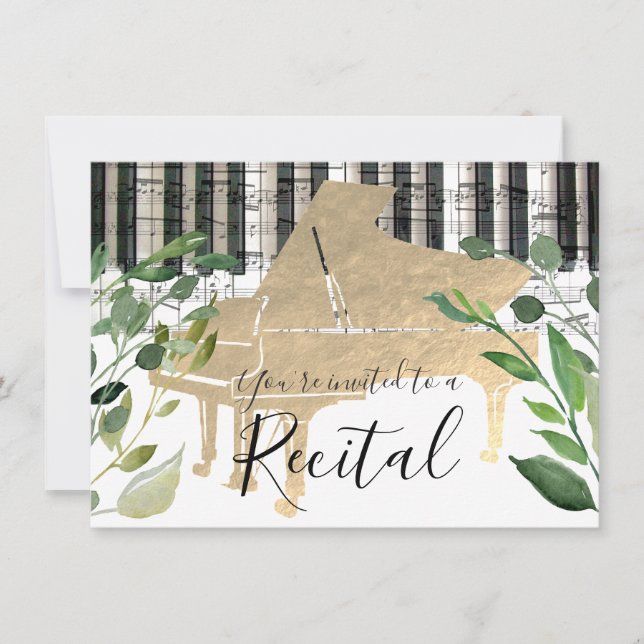 elegant watercolor greenery piano invitation (Front)