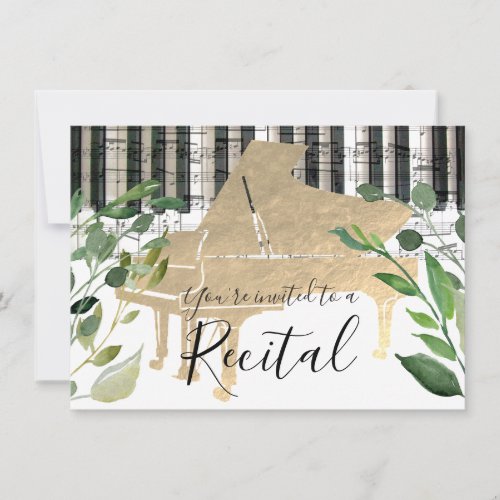 elegant watercolor greenery piano invitation