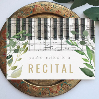 Elegant Watercolor Greenery Piano Recital Invitation by musickitten at Zazzle