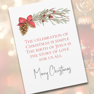 Elegant Watercolor Greenery Religious Non-Photo Holiday Card