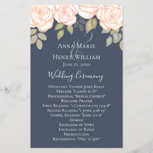 Elegant Watercolor Greenery Rose Wedding Program