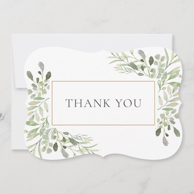 Elegant Watercolor Greenery Thank You Card (Front)