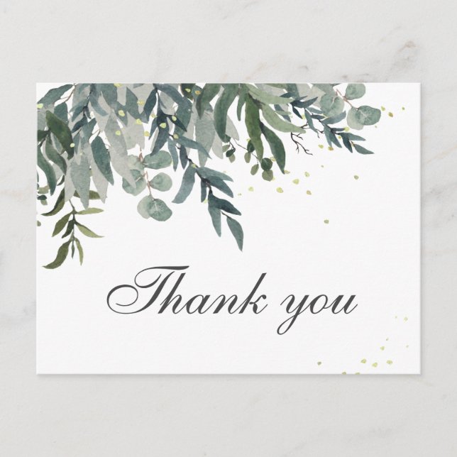 Elegant Watercolor Greenery Thank You Postcard (Front)