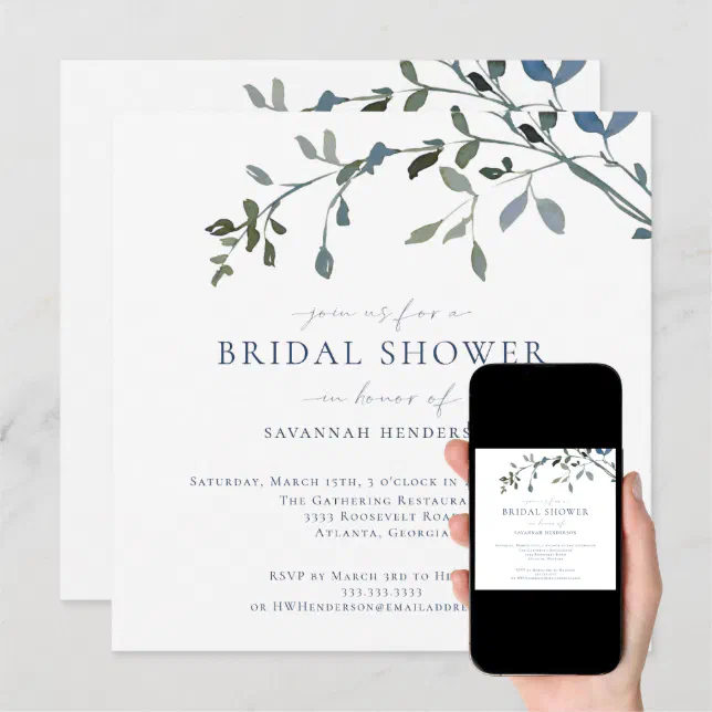 Elegant Watercolor Greenery Vines Bridal Shower Invitation Zazzle