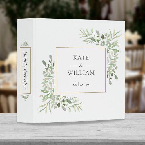 Elegant Watercolor Greenery Wedding 3 Ring Binder