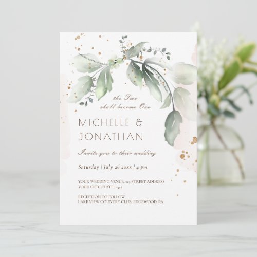 Elegant Watercolor Greenery Wedding Christian Invitation