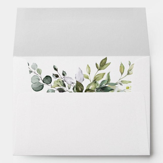 Elegant Watercolor Greenery Wedding Envelope (Back (Bottom))
