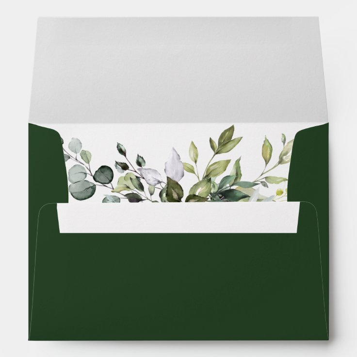 Elegant Watercolor Greenery Wedding Green Envelope | Zazzle