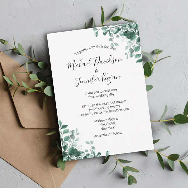 elegant watercolor greenery wedding invitation | Zazzle