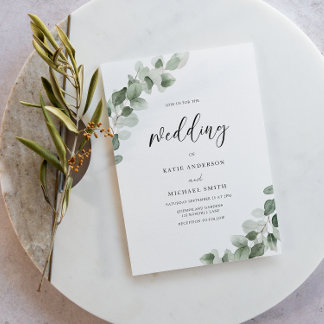 Elegant Watercolor Greenery Wedding Invitation
