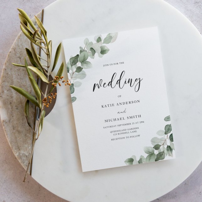Elegant Watercolor Greenery Wedding Invitation (Creator Uploaded)