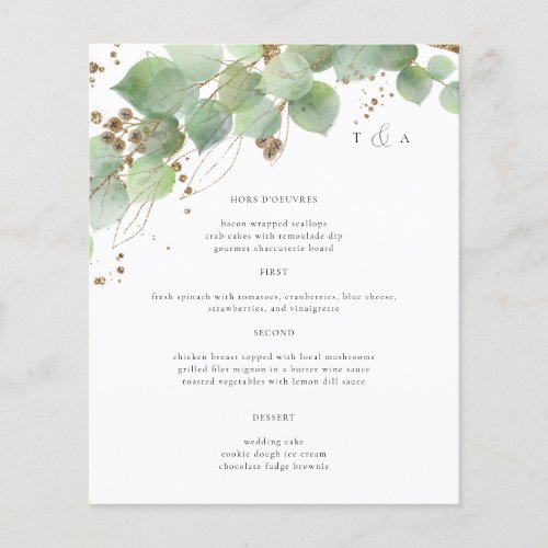 Elegant Watercolor Greenery Wedding Menus