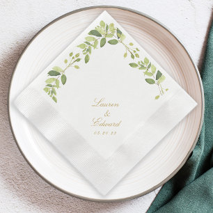 Elegant Watercolor Greenery Wedding Napkins