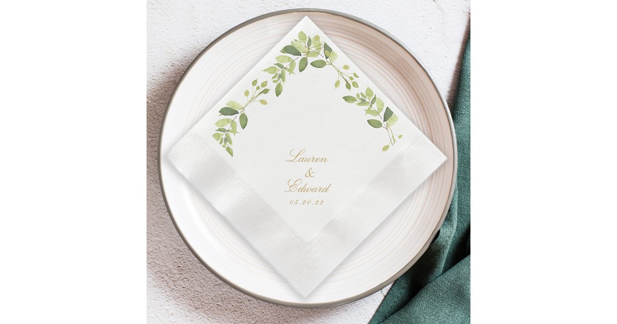 Elegant Watercolor Greenery Wedding Napkins | Zazzle