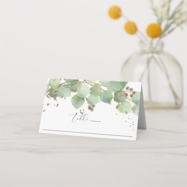 Elegant Watercolor Greenery Wedding  Place Card (Front)