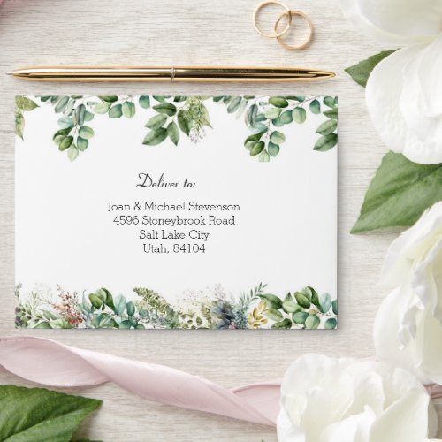 Elegant Watercolor Greenery Wedding Pre_addressed Envelope