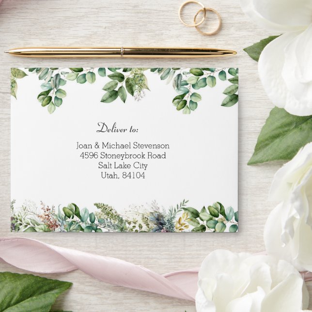 Elegant Watercolor Greenery Wedding Pre-addressed Envelope (Wedding)