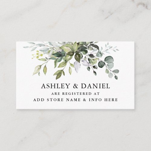 Elegant Watercolor Greenery Wedding Registry Enclosure Card