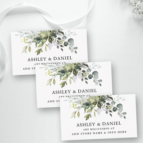 Elegant Watercolor Greenery Wedding Registry Enclosure Card