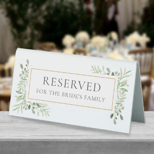 Elegant Watercolor Greenery Wedding Reserved Table Tent Sign