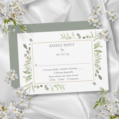 Elegant Watercolor Greenery Wedding RSVP Card