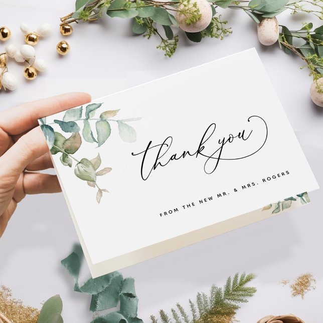 Elegant Watercolor Greenery Wedding Thank You Card (Creator Uploaded)
