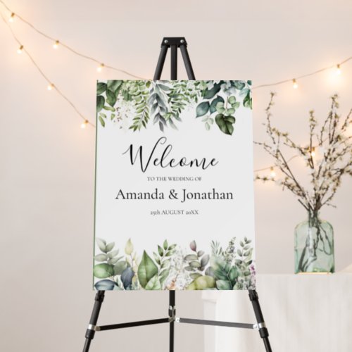 Elegant Watercolor Greenery Wedding Welcome Sign