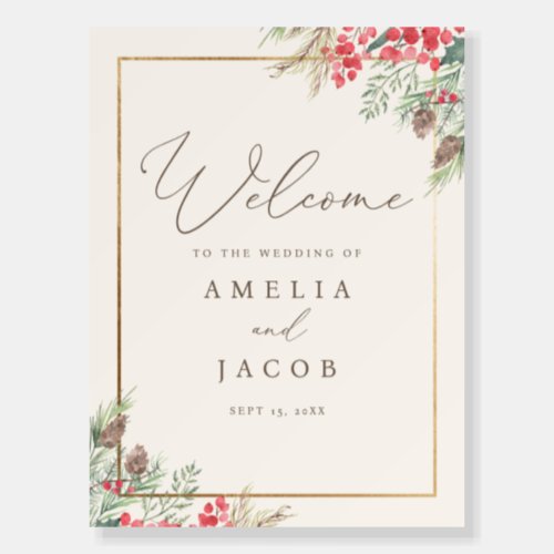 Elegant Watercolor Greenery Wedding Welcome Sign