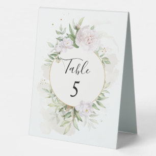 Elegant Watercolor Greenery White Flowers Wedding Table Tent