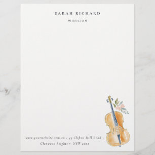 Elegant Watercolor Guitar Musician Music Teacher Letterhead