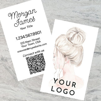 Elegant Watercolor Hair Stylist QR Code Vertical Business Card