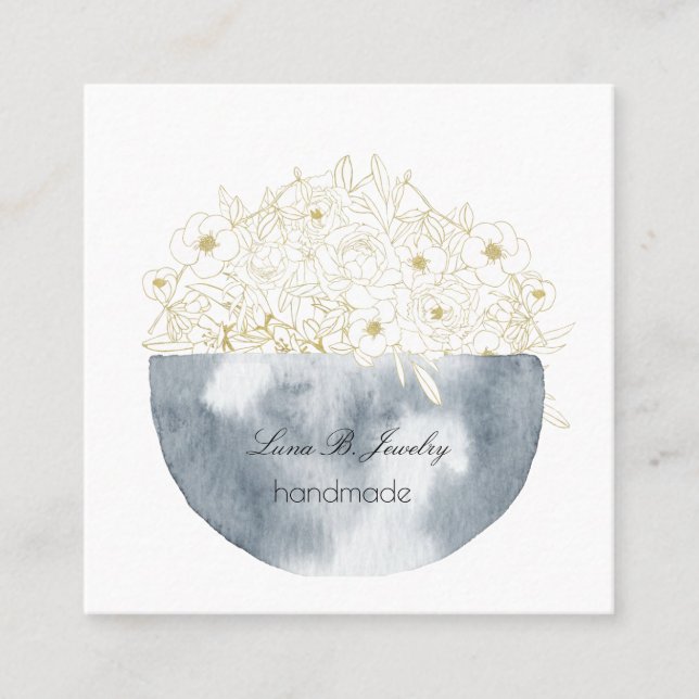 Elegant Watercolor Half Moon & Floral Square Card (Front)